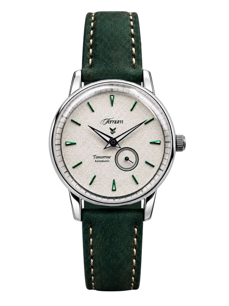 La Tomorrow Ivoire, montre automatique Ternum avec cadran ivoire et bracelet vert